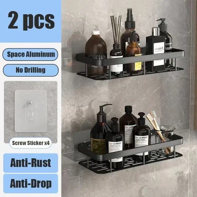 Bathroom Shelf No Drill Wall Mounted Shampoo Bottle Shower Corner Rack Toilet Storage Rack Aluminum Bathroom Kitchen Accessories