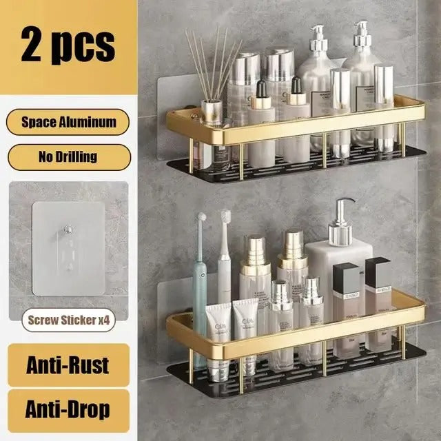 Bathroom Shelf No Drill Wall Mounted Shampoo Bottle Shower Corner Rack Toilet Storage Rack Aluminum Bathroom Kitchen Accessories