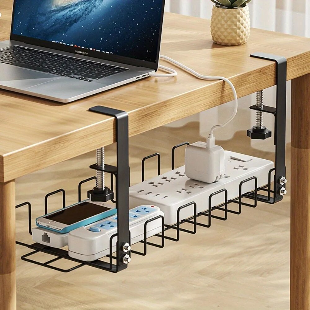 Under Desk Metal Storage Rack, Cable Management