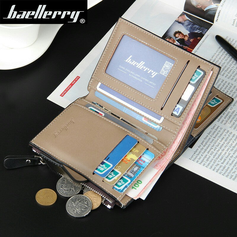 Baellerry Short Luxury Men Wallets Zipper Coin Pocket Card Holder Male Wallet Clutch Photo Holder Brand Man Purses Wallet