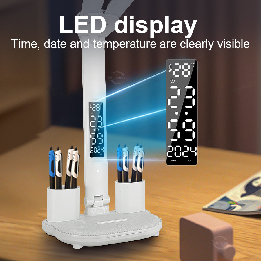 LED Clock Table Lamp USB Chargeable Dimmable Desk Lamps