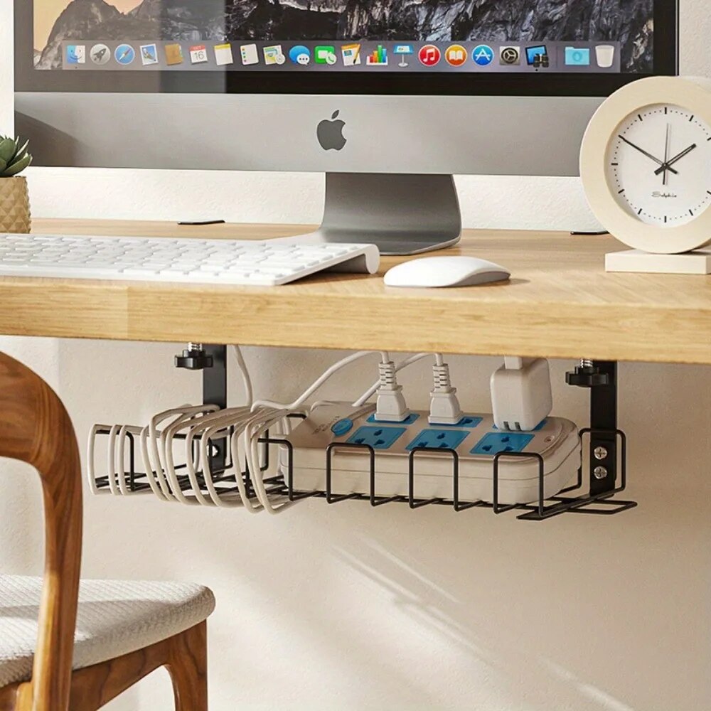 Under Desk Metal Storage Rack, Cable Management