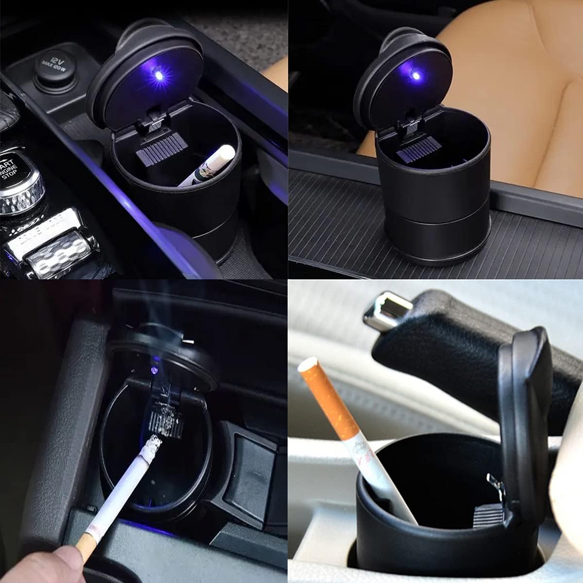 Led Portable Car Truck Auto Office Cigarette Ashtray Holder Cup – Black