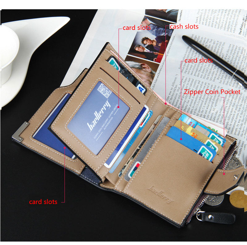 Baellerry Short Luxury Men Wallets Zipper Coin Pocket Card Holder Male Wallet Clutch Photo Holder Brand Man Purses Wallet