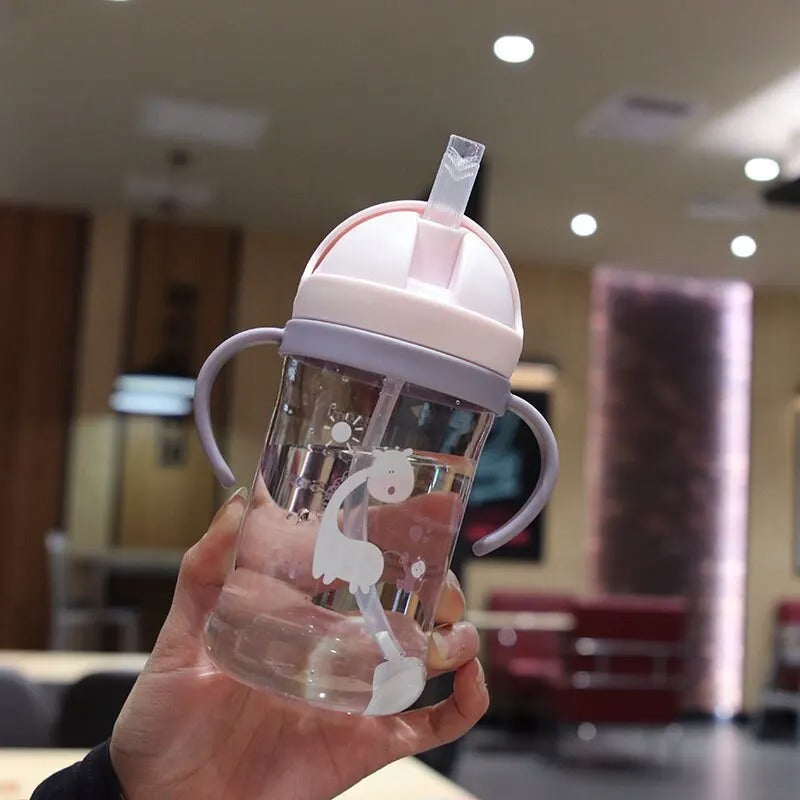 350ml Kids Drinking Cup Feeding Bottle With Straw Gravity Ball Wide Caliber Bottle