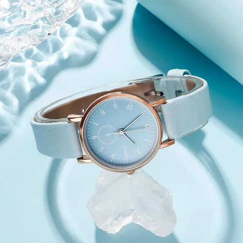 Women's Fashion Quartz Watch Female Clock Leather Band Analog Watches Women Simple Ladies Dress Wrist Watch Jewelry Set