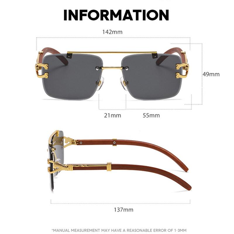 Fashion Retro Design Sunglasses for Men Double Bridge Sunglasses Wood Grain Metal Frame Shades Glasses