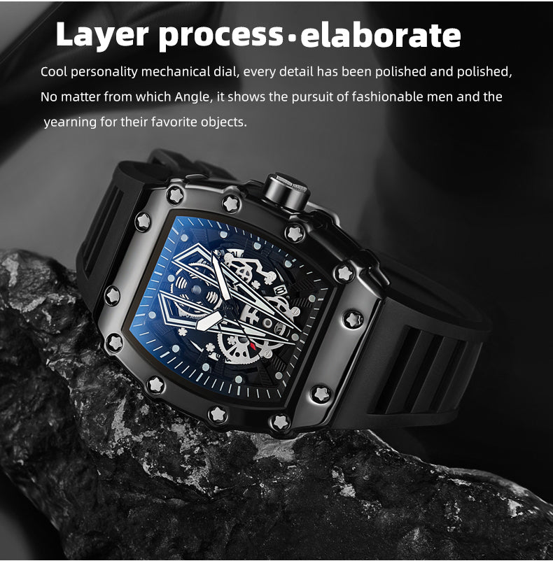 Men Skeleton Dial Sport Watches Men Fashion Style Top Brand Luxury Silica Gel Strap Waterproof Quartz Watch Montre Homme