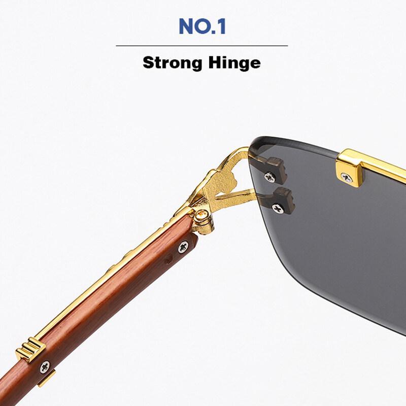 Fashion Retro Design Sunglasses for Men Double Bridge Sunglasses Wood Grain Metal Frame Shades Glasses