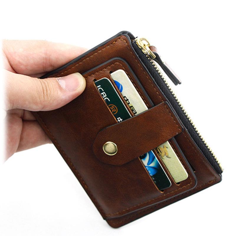 Men Fashion Credit ID Card Holder Wallet Male Slim Leather Wallet with Coin Pocket Brand Designer Brown Business Purse