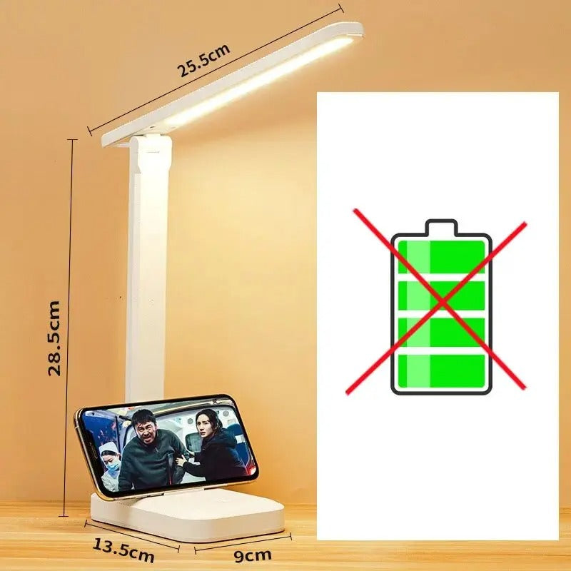 NEWUSB Rechargeable LED Clock Dimmable Desk Lamp 2 Heads 180 Degree Rotation Foldable Desktop Reading Night Light Eye Protection