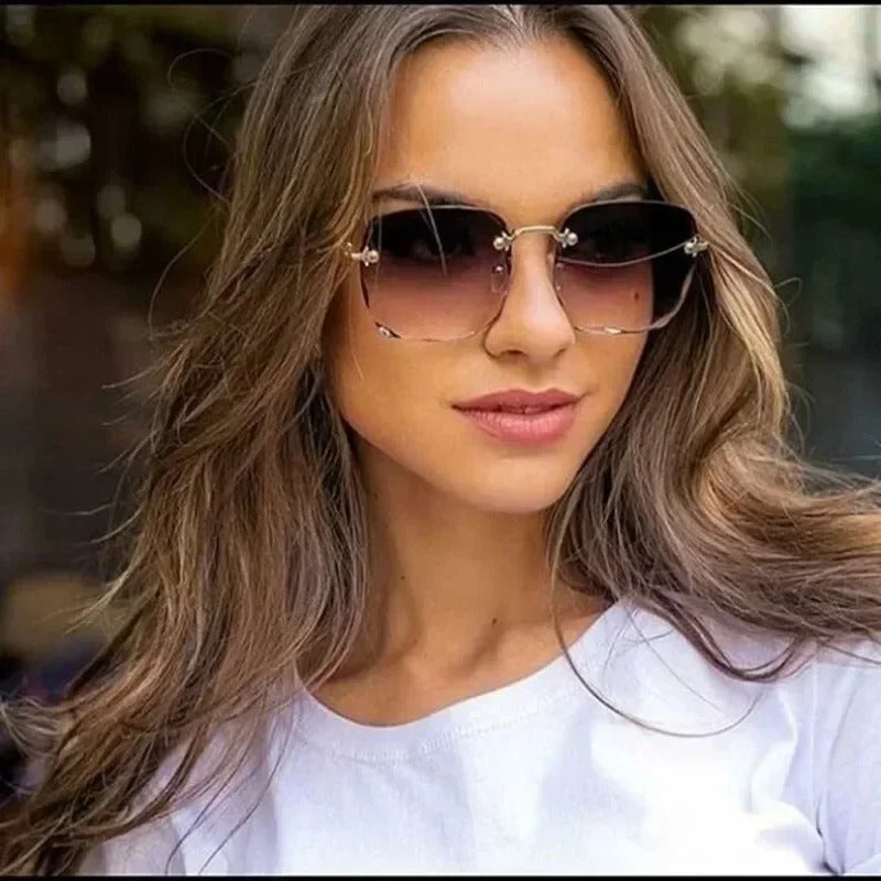 Square Sunglasses Woman Fashion Rimless Gradient Sun Glasses