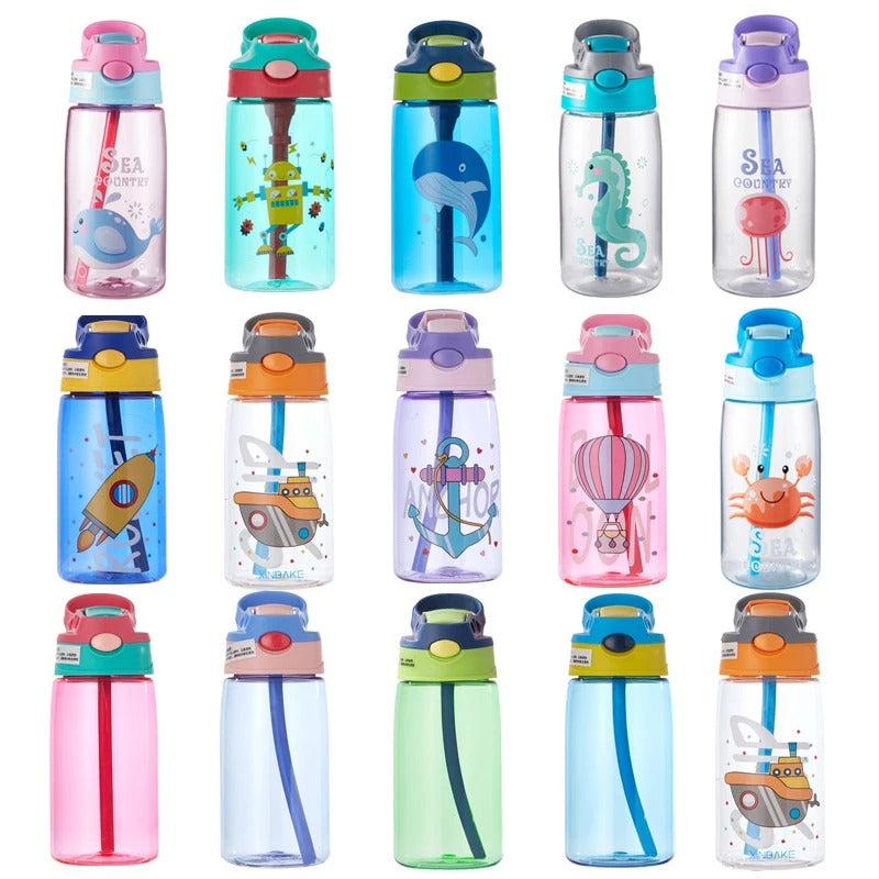 480ML Kids Water Sippy Cup Creative Cartoon Baby Feeding Cup with Straws Leakproof Water Bottle Outdoor Portable Children's Cups